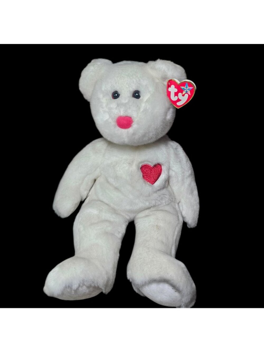 TY Beanie Buddies Valentino Teddy Bear 14" white Embroidered Heart 1999